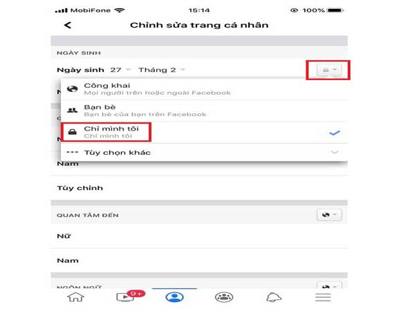 lựa chọn tùy chọn "Chỉ mình tôi"